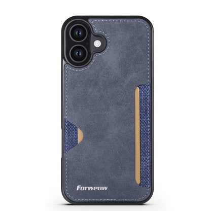 Pour iPhone 16 Plus Étui de téléphone avec porte-cartes intégré Forwenw F5 Series (bleu)