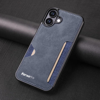 Pour iPhone 16 Plus Étui de téléphone avec porte-cartes intégré Forwenw F5 Series (bleu)