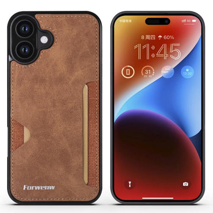 For iPhone 16 Plus Forwenw F5 Series Integrated Card Bag Phone Case(Brown)