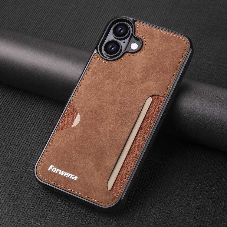 For iPhone 16 Plus Forwenw F5 Series Integrated Card Bag Phone Case(Brown)