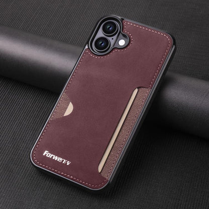 For iPhone 16 Plus Forwenw F5 Series Integrated Card Bag Phone Case(Red)
