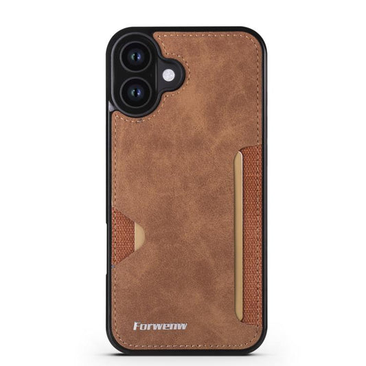 For iPhone 16 Forwenw F5 Series Integrated Card Bag Phone Case(Brown)
