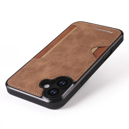 For iPhone 16 Forwenw F5 Series Integrated Card Bag Phone Case(Brown)