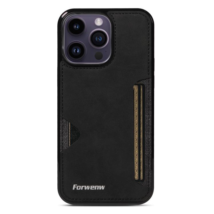 For iPhone 14 Pro Max Forwenw F5 Series Integrated Card Bag Phone Case(Black)