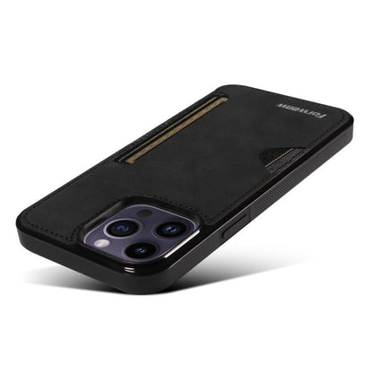 For iPhone 14 Pro Max Forwenw F5 Series Integrated Card Bag Phone Case(Black)