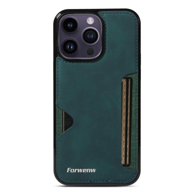 For iPhone 14 Pro Max Forwenw F5 Series Integrated Card Bag Phone Case(Green)