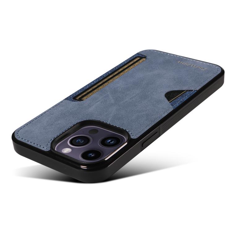 For iPhone 14 Pro Max Forwenw F5 Series Integrated Card Bag Phone Case(Blue)