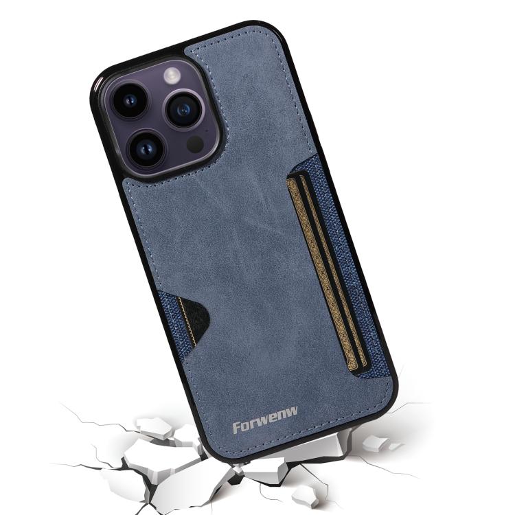 For iPhone 14 Pro Max Forwenw F5 Series Integrated Card Bag Phone Case(Blue)