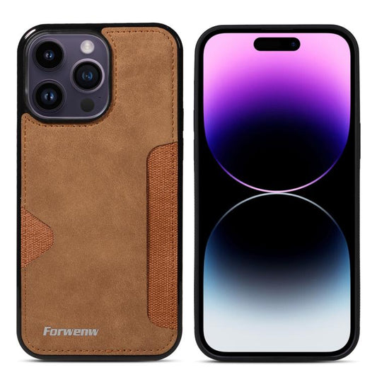 Pour iPhone 14 Pro Max Forwenw F5 Series Étui de téléphone avec porte-cartes intégré (marron)