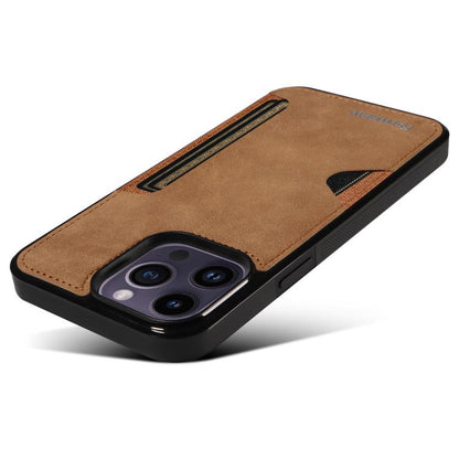 For iPhone 14 Pro Max Forwenw F5 Series Integrated Card Bag Phone Case(Brown)