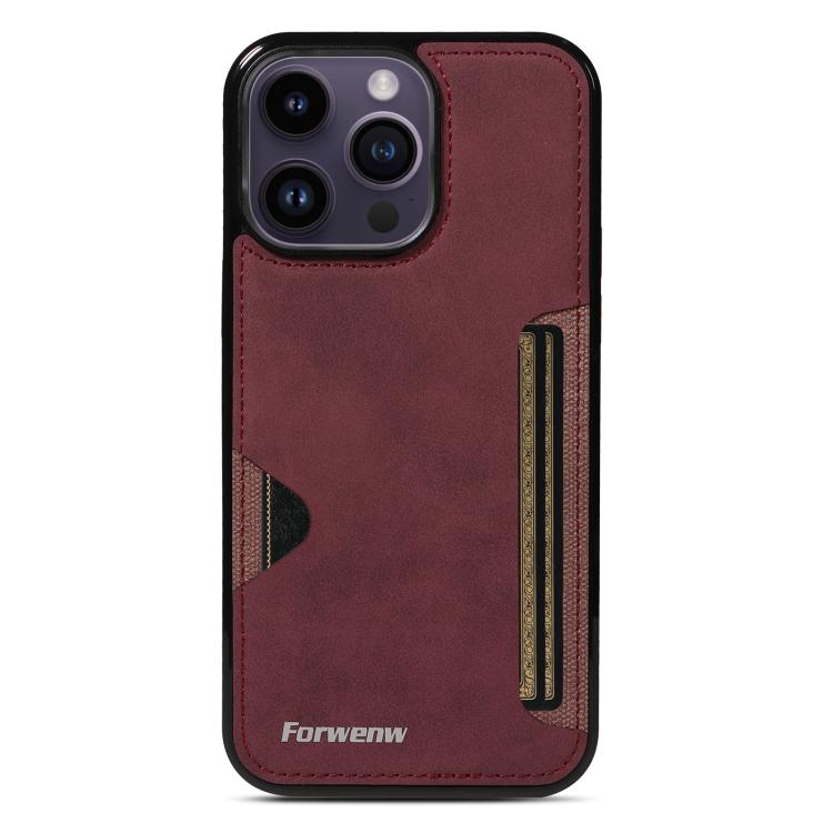 For iPhone 14 Pro Max Forwenw F5 Series Integrated Card Bag Phone Case(Red)