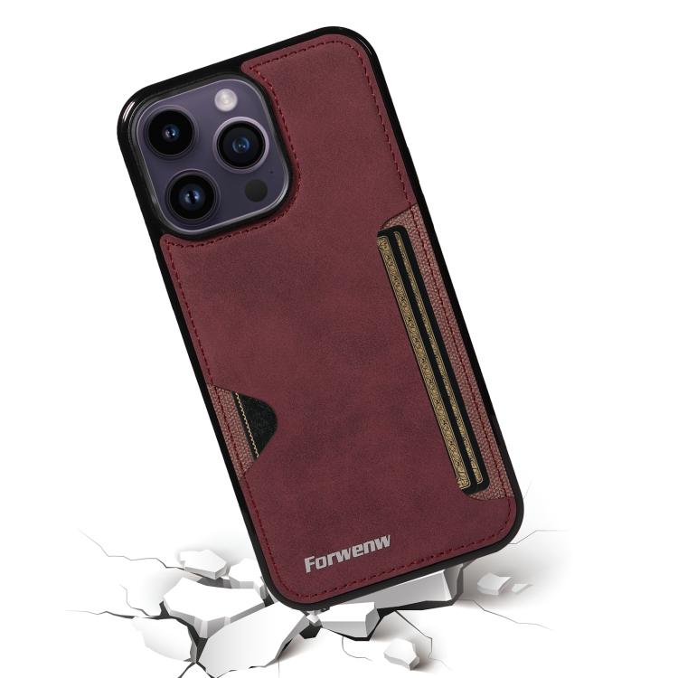For iPhone 14 Pro Max Forwenw F5 Series Integrated Card Bag Phone Case(Red)