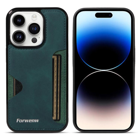 Pour iPhone 14 Pro Étui de téléphone avec porte-cartes intégré Forwenw série F5 (Vert)