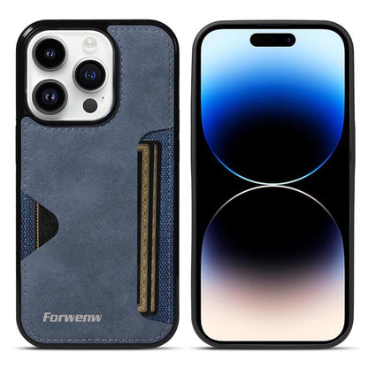 Pour iPhone 14 Pro Coque de Téléphone avec Porte-Cartes Intégré Forwenw Série F5 (Bleu)