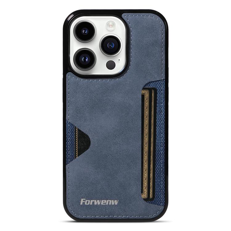 Pour iPhone 14 Pro Coque de Téléphone avec Porte-Cartes Intégré Forwenw Série F5 (Bleu)