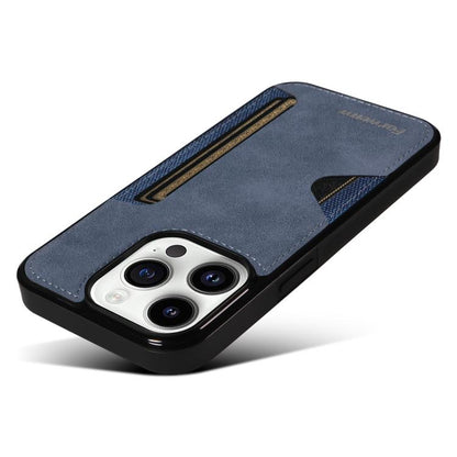 Pour iPhone 14 Pro Coque de Téléphone avec Porte-Cartes Intégré Forwenw Série F5 (Bleu)