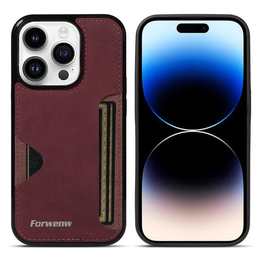 Pour iPhone 14 Pro Étui de téléphone avec porte-cartes intégré Forwenw série F5 (rouge)