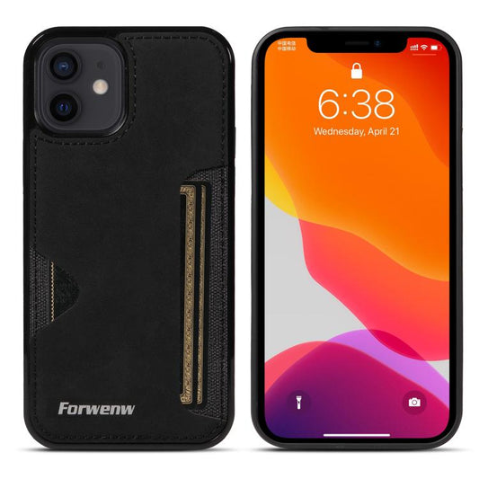 Pour iPhone 12 Étui portefeuille intégré Forwenw F5 Series (Noir)
