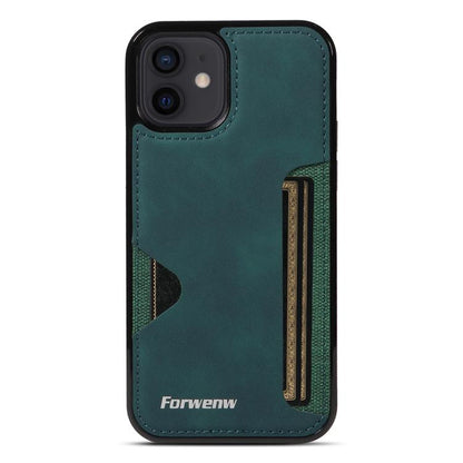For iPhone 12 Forwenw F5 Series Integrated Card Bag Phone Case(Green)