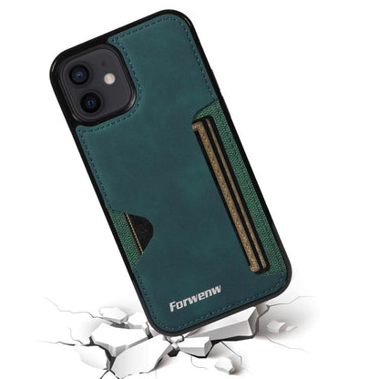 For iPhone 12 Forwenw F5 Series Integrated Card Bag Phone Case(Green)