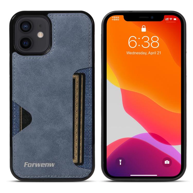 Pour iPhone 12 Étui de téléphone avec pochette à cartes intégrée Forwenw série F5 (bleu)