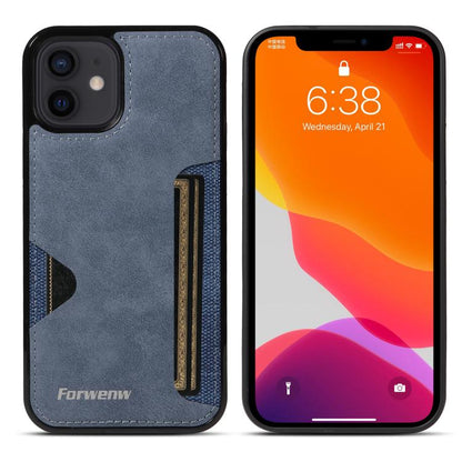 Pour iPhone 12 Étui de téléphone avec pochette à cartes intégrée Forwenw série F5 (bleu)