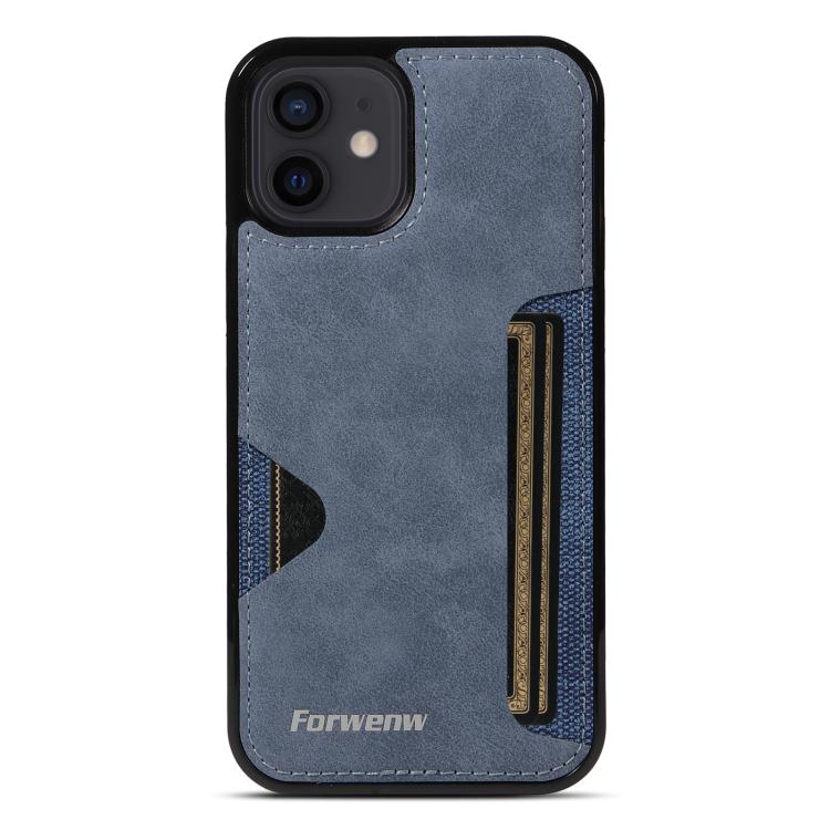 Pour iPhone 12 Étui de téléphone avec pochette à cartes intégrée Forwenw série F5 (bleu)