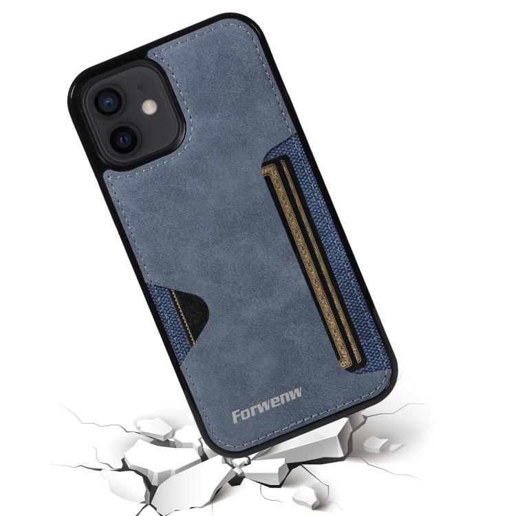 Pour iPhone 12 Étui de téléphone avec pochette à cartes intégrée Forwenw série F5 (bleu)