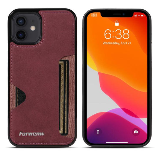 Pour iPhone 12 Étui de téléphone avec pochette à cartes intégrée Forwenw série F5 (rouge)