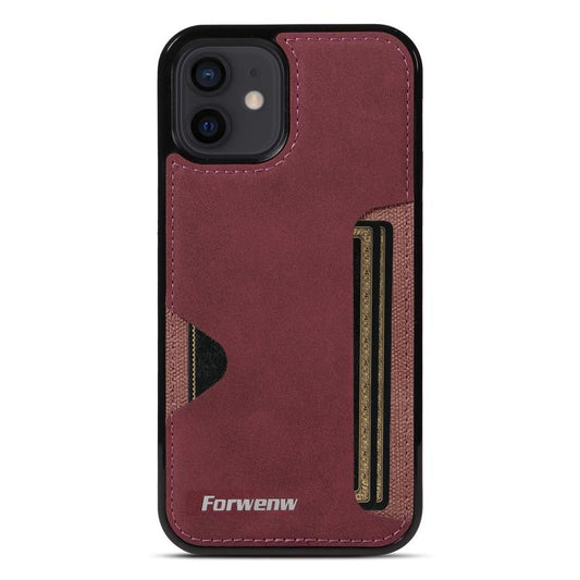 Pour iPhone 12 Étui de téléphone avec pochette à cartes intégrée Forwenw série F5 (rouge)