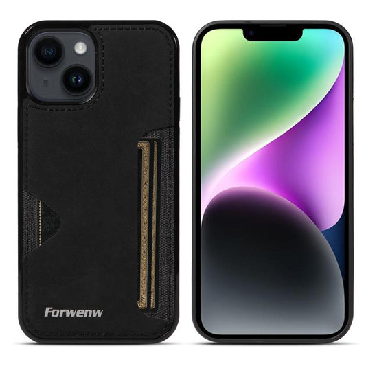 Pour iPhone 14 Étui de téléphone avec pochette à cartes intégrée Forwenw F5 Series (noir)
