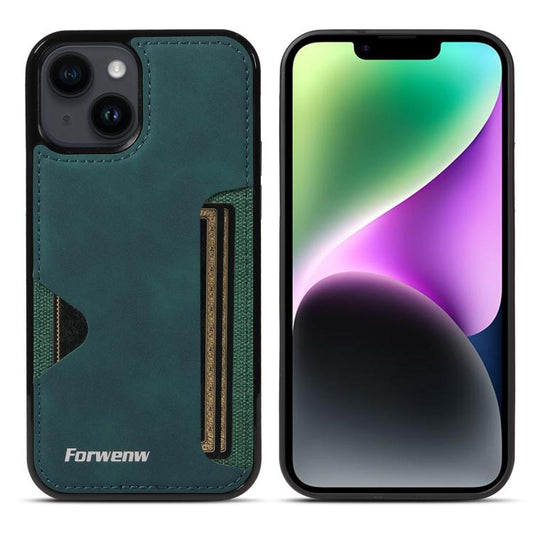 Pour iPhone 14 Étui de téléphone avec pochette à cartes intégrée Forwenw série F5 (vert)