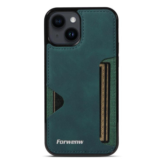 Pour iPhone 14 Étui de téléphone avec pochette à cartes intégrée Forwenw série F5 (vert)