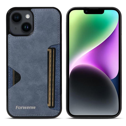 Pour iPhone 14 Étui de téléphone avec pochette pour cartes intégrée Forwenw F5 Series (bleu)