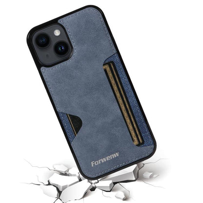 For iPhone 14 Forwenw F5 Series Integrated Card Bag Phone Case(Blue)
