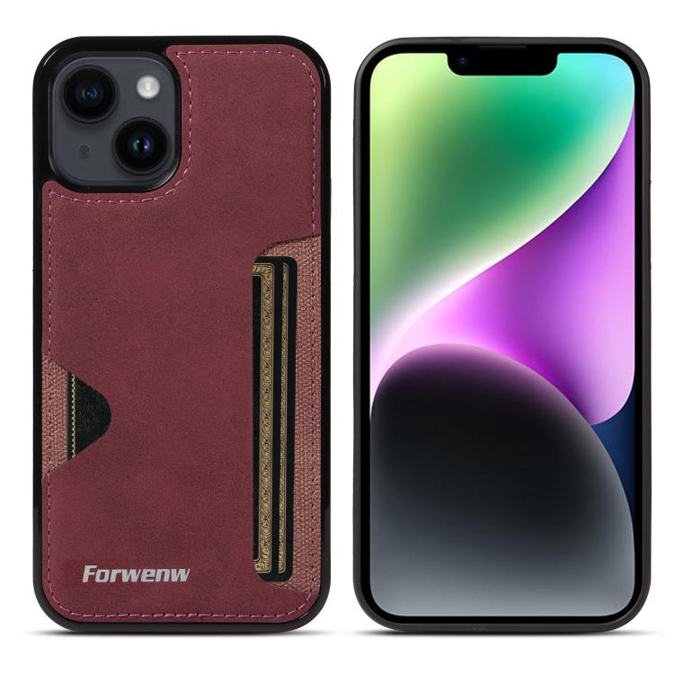 Pour iPhone 14 Étui de téléphone avec porte-cartes intégré Forwenw série F5 (Rouge)