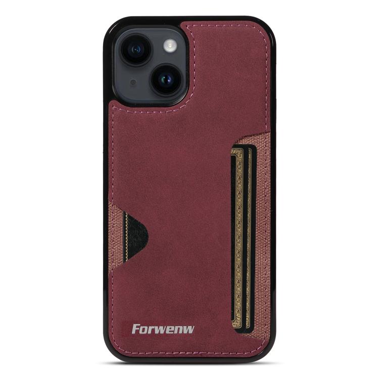 Pour iPhone 14 Étui de téléphone avec porte-cartes intégré Forwenw série F5 (Rouge)