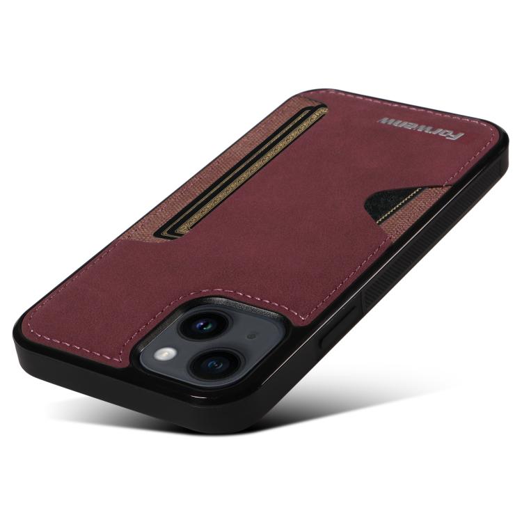 Pour iPhone 14 Étui de téléphone avec porte-cartes intégré Forwenw série F5 (Rouge)