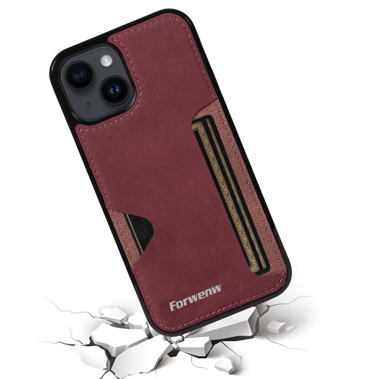 Pour iPhone 14 Étui de téléphone avec porte-cartes intégré Forwenw série F5 (Rouge)