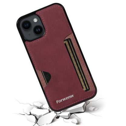 Pour iPhone 14 Étui de téléphone avec porte-cartes intégré Forwenw série F5 (Rouge)