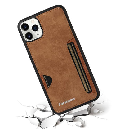 For iPhone 11 Pro Max Forwenw F5 Series Integrated Card Bag Phone Case(Brown)