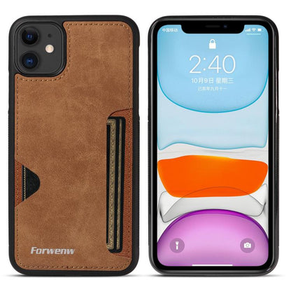 Pour iPhone 11 Étui de Téléphone Forwenw F5 Series avec Porte-Cartes Intégré (Marron)