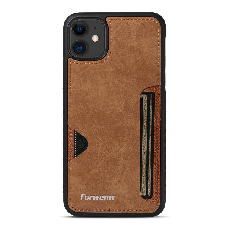 Pour iPhone 11 Étui de Téléphone Forwenw F5 Series avec Porte-Cartes Intégré (Marron)