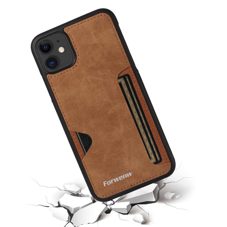 Pour iPhone 11 Étui de Téléphone Forwenw F5 Series avec Porte-Cartes Intégré (Marron)