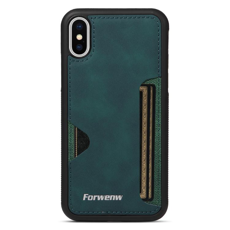 For iPhone X / XS Forwenw F5 Series Integrated Card Bag Phone Case(Green)