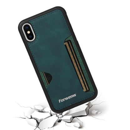 For iPhone X / XS Forwenw F5 Series Integrated Card Bag Phone Case(Green)