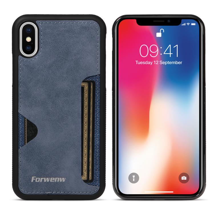 For iPhone X / XS Forwenw F5 Series Integrated Card Bag Phone Case(Blue)