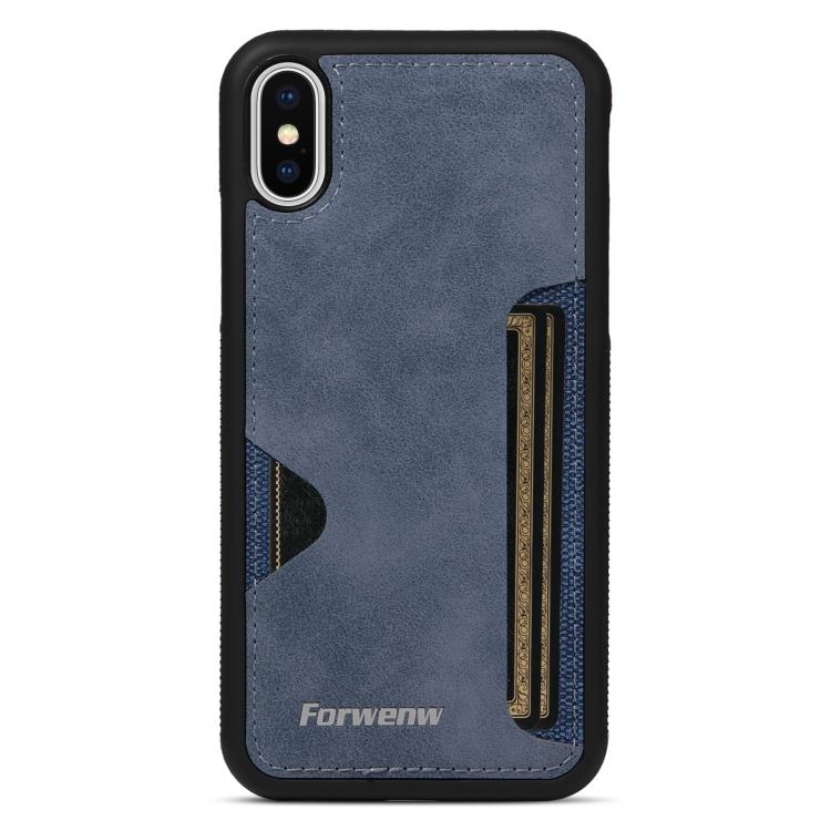For iPhone X / XS Forwenw F5 Series Integrated Card Bag Phone Case(Blue)