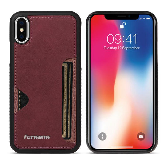 For iPhone X / XS Forwenw F5 Series Integrated Card Bag Phone Case(Red)