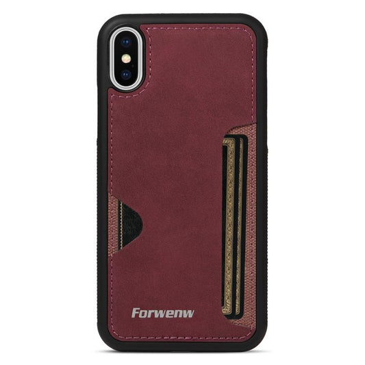 For iPhone X / XS Forwenw F5 Series Integrated Card Bag Phone Case(Red)